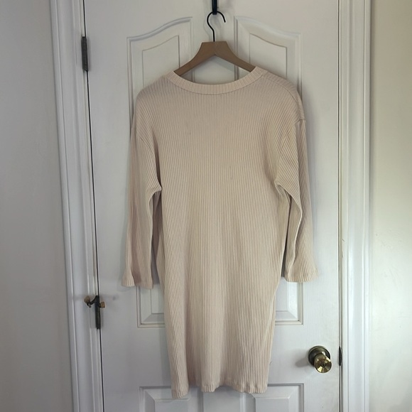 Reformation | Long Sleeve Mock Neck Ribbed Mini Dress Size XL Cream Neutral - Picture 6 of 11